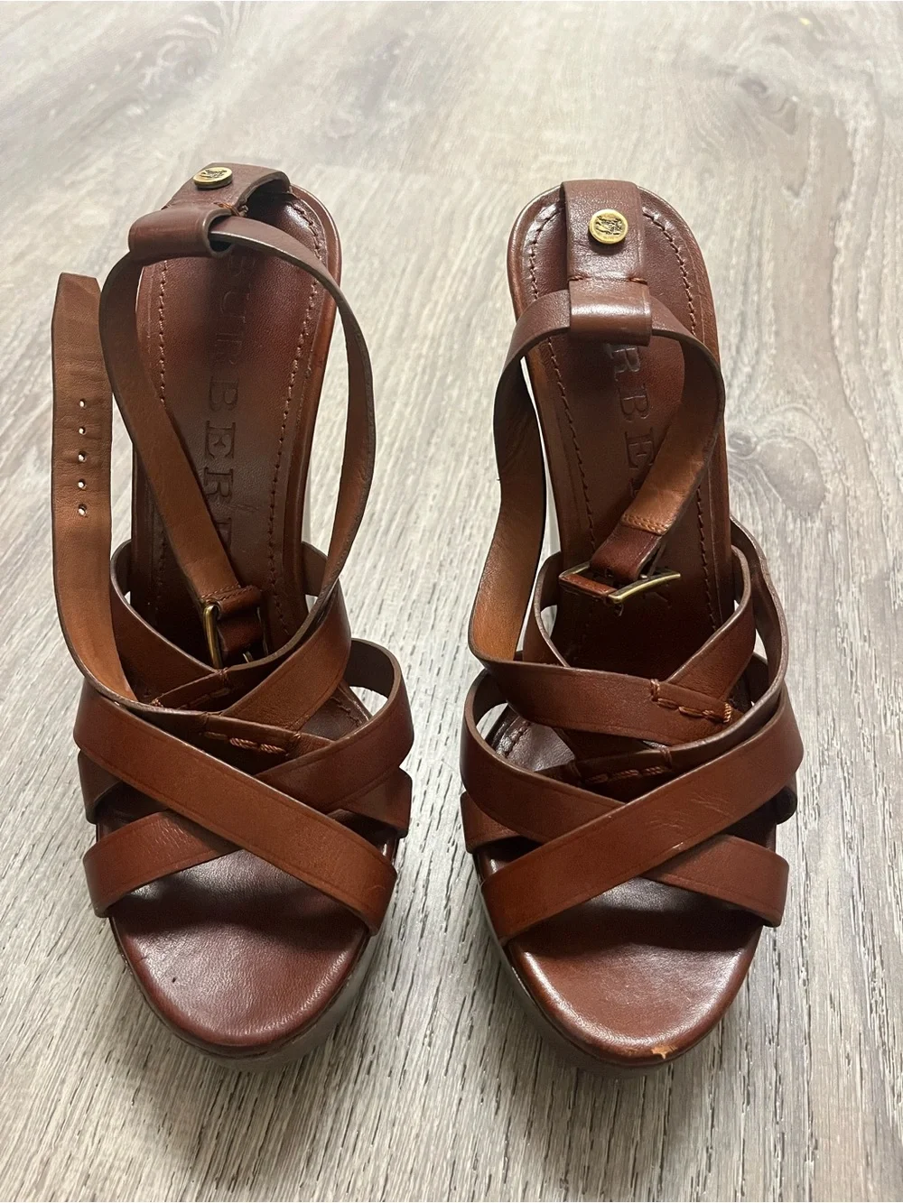 Burberry heels 37 Leather Wedge Sandals Brown Shoes summer